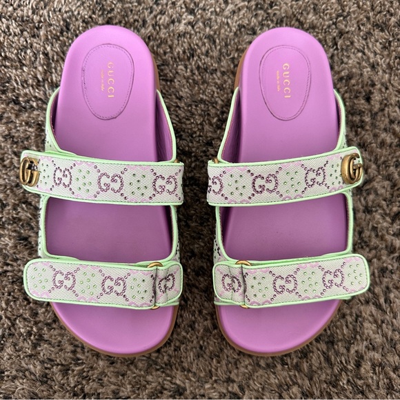 Gucci Moritz Sandals GG canvas crystal-embellished Slides - Picture 1 of 9